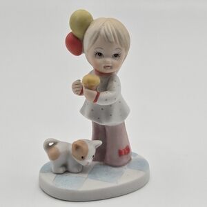 Vintage 1986 Lefton Girl With Kitten 3" Figurine Little Treasures Collection